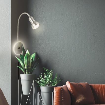 Briloner 2178012 - LED Nástěnná flexibilní lampa 1xE14/10W/230V + LED/3W matný chrom