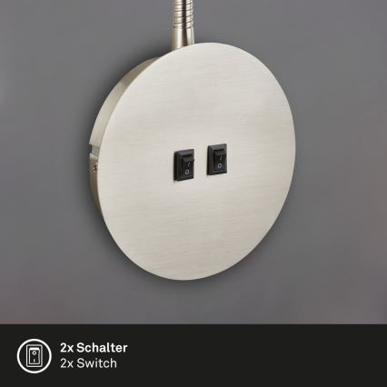Briloner 2178012 - LED Nástěnná flexibilní lampa 1xE14/10W/230V + LED/3W matný chrom