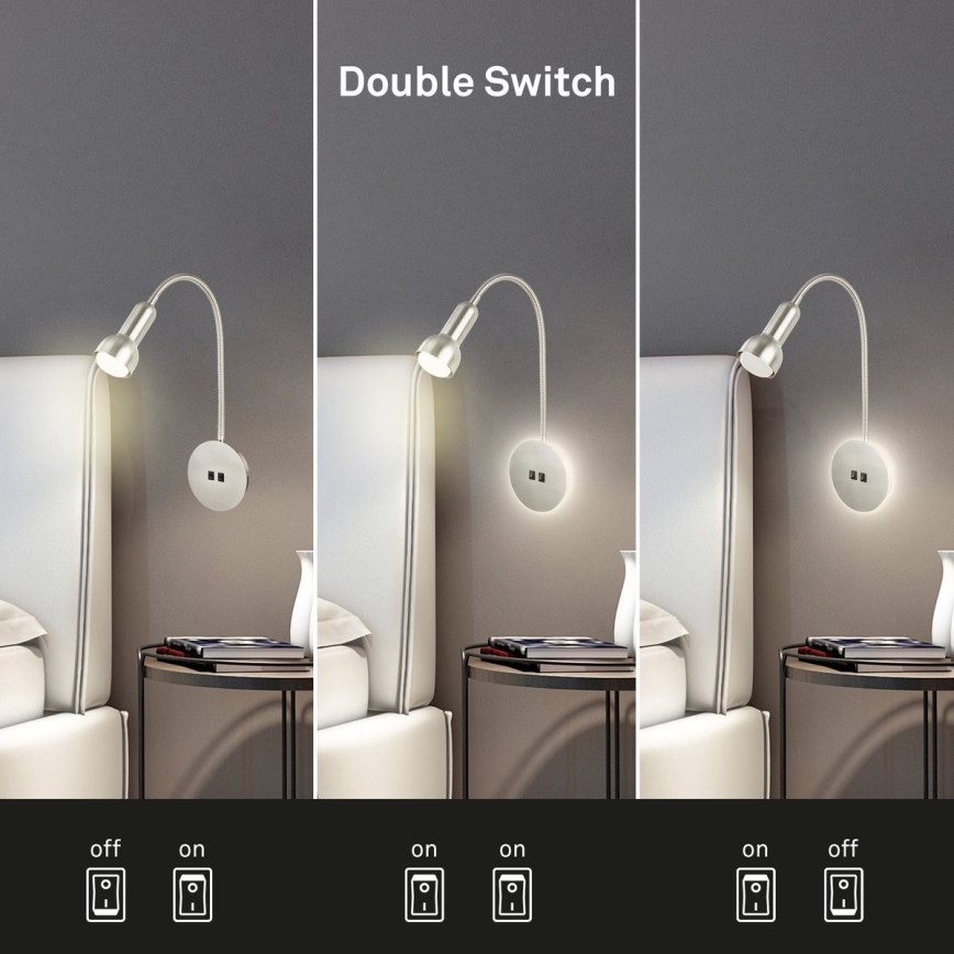 Briloner 2178012 - LED Nástěnná flexibilní lampa 1xE14/10W/230V + LED/3W matný chrom