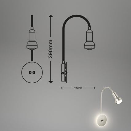 Briloner 2178012 - LED Nástěnná flexibilní lampa 1xE14/10W/230V + LED/3W matný chrom