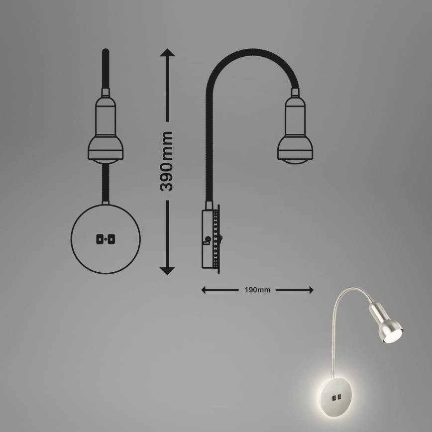Briloner 2178012 - LED Nástěnná flexibilní lampa 1xE14/10W/230V + LED/3W matný chrom