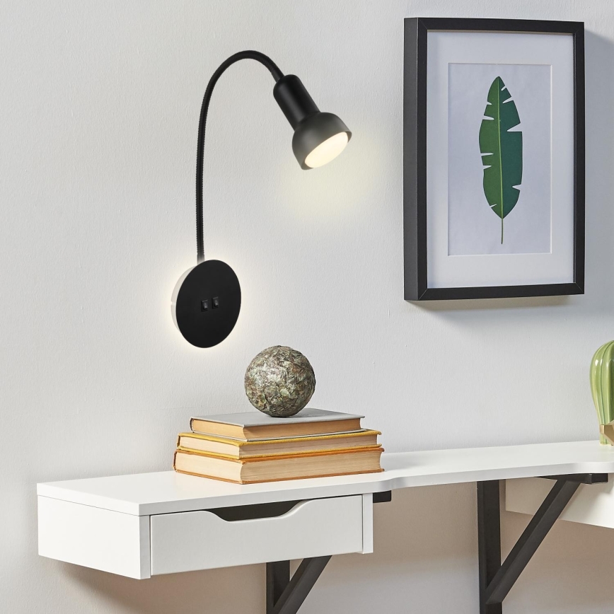 Briloner 2178015 - LED Nástěnná flexibilní lampa 1xE14/10W/230V + LED/3W černá