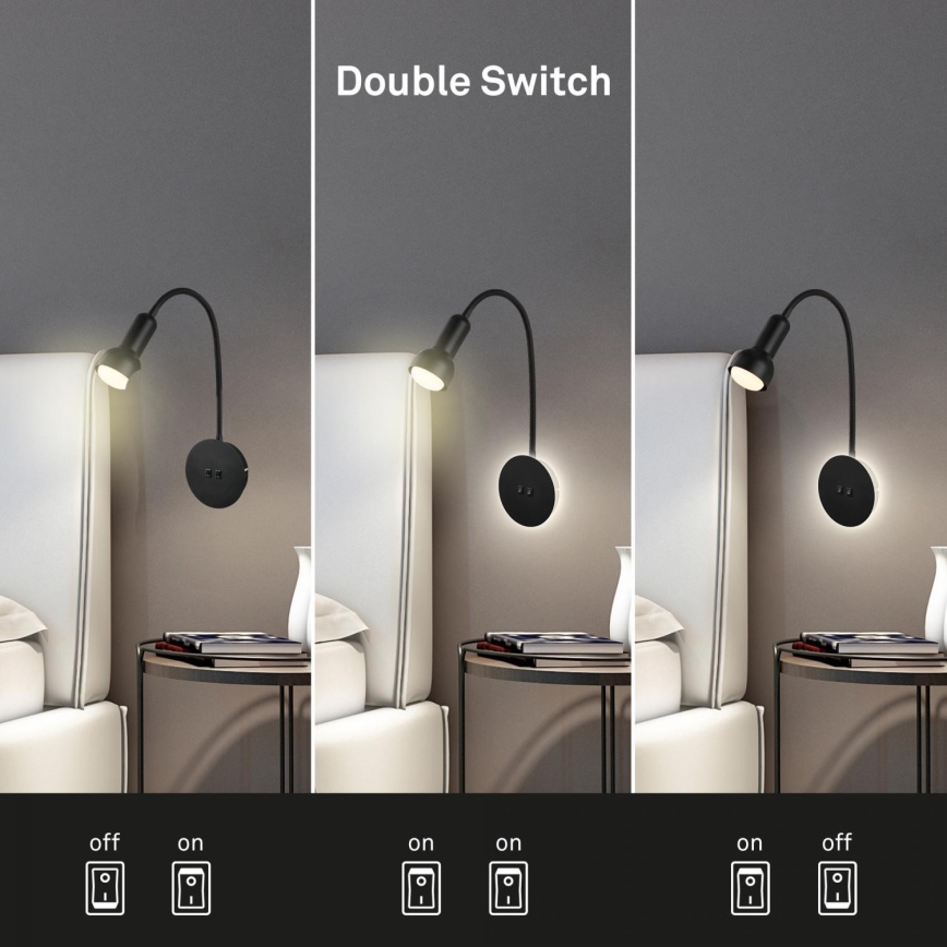 Briloner 2178015 - LED Nástěnná flexibilní lampa 1xE14/10W/230V + LED/3W černá