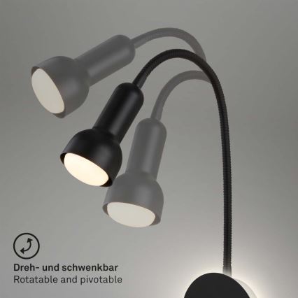 Briloner 2178015 - LED Nástěnná flexibilní lampa 1xE14/10W/230V + LED/3W černá