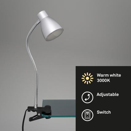 Briloner 2615-014P - LED Lampa s klipem GRIP LED/2,5W/230V stříbrná