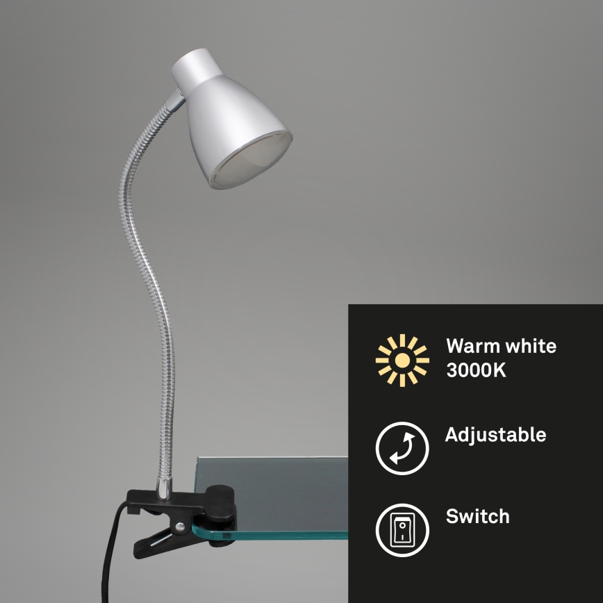 Briloner 2615-014P - LED Lampa s klipem GRIP LED/2,5W/230V stříbrná