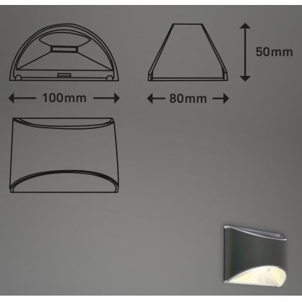 Briloner 3133015 - LED Solární nástěnné svítidlo LED/2W/3,7V IP44 3000K