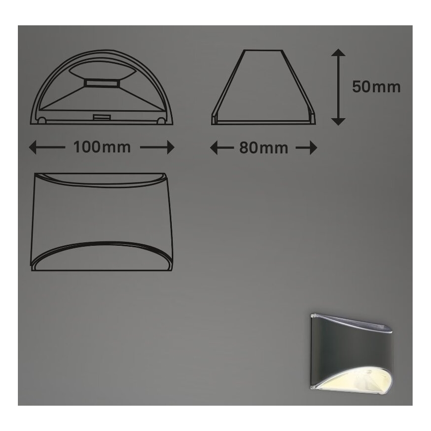 Briloner 3133015 - LED Solární nástěnné svítidlo LED/2W/3,7V IP44 3000K