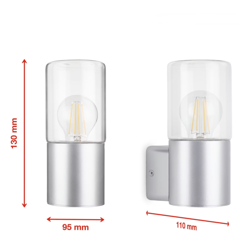 Briloner 320504TF - Venkovní nástěnné svítidlo 1xE27/12W/230V IP44 stříbrná