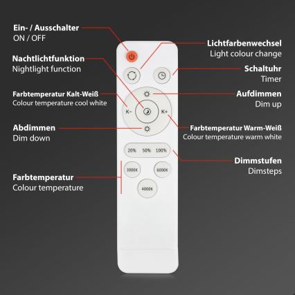 Briloner 3704-016 - LED Stmívatelné stropní svítidlo RUNA LED/22W/230V 2700-6500K bílá + dálkové ovládání