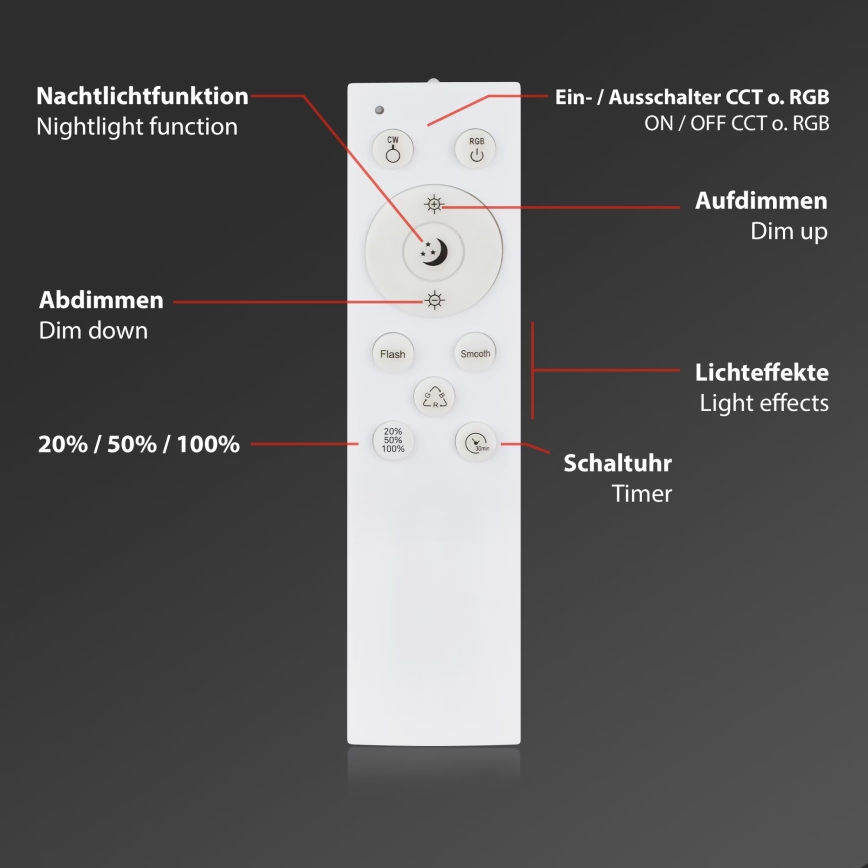 Briloner 3709-014 - LED RGBW Stmívatelné stropní svítidlo LED/22W/230V 4000K pr. 38 cm stříbrná + dálkové ovládání