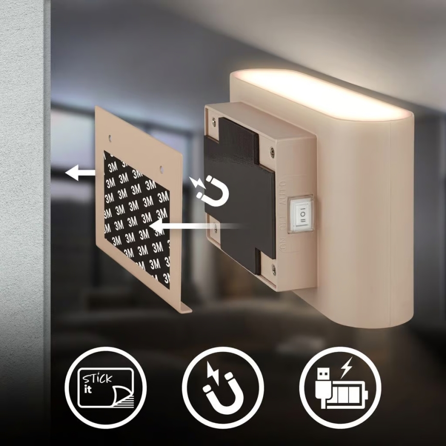 Briloner 3878011 - LED Nabíjecí nástěnné svítidlo se senzorem pohybu a soumraku CHAT LED/3W/5V 2000 mAh béžová