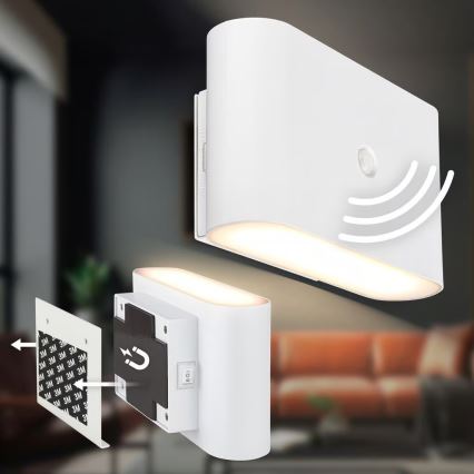 Briloner 3878016 - LED Nabíjecí nástěnné svítidlo se senzorem pohybu a soumraku CHAT LED/3W/5V 2000 mAh bílá