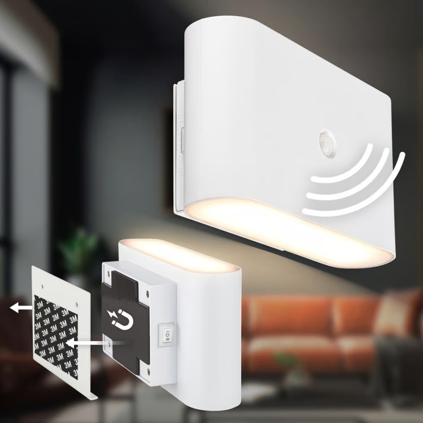 Briloner 3878016 - LED Nabíjecí nástěnné svítidlo se senzorem pohybu a soumraku CHAT LED/3W/5V 2000 mAh bílá