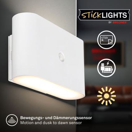 Briloner 3878016 - LED Nabíjecí nástěnné svítidlo se senzorem pohybu a soumraku CHAT LED/3W/5V 2000 mAh bílá