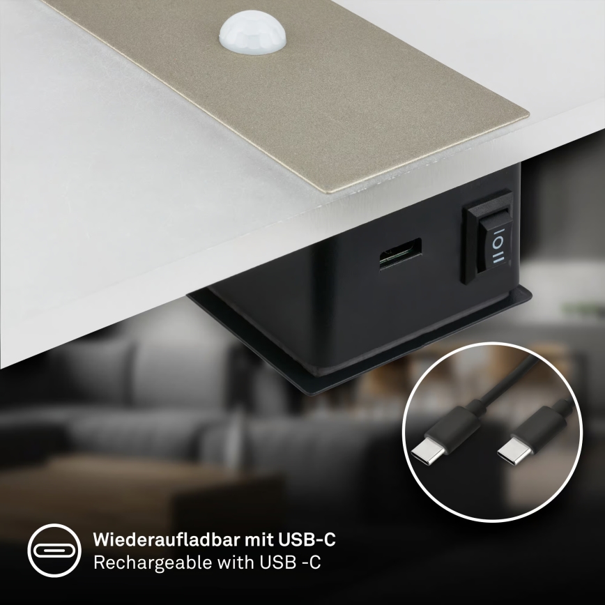 Briloner 3888012 - LED Nabíjecí nástěnné svítidlo se senzorem pohybu a soumraku AURA LED/2,5W/5V 1800 mAh matný chrom