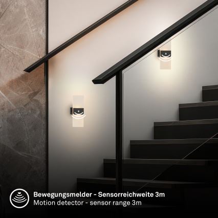 Briloner 3888015 - LED Nabíjecí nástěnné svítidlo se senzorem pohybu a soumraku AURA LED/2,5W/5V 1800 mAh černá