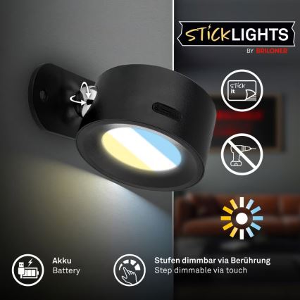 Briloner 3896015 - LED Stmívatelné nabíjecí nástěnné svítidlo TARI LED/1,6W/5V 1500 mAh černá
