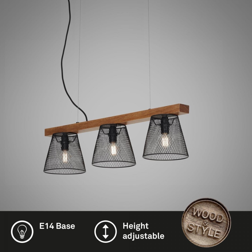 Briloner 4077-035 - Lustr na lanku WOOD & STYLE 3xE14/25W/230V kaučukovník