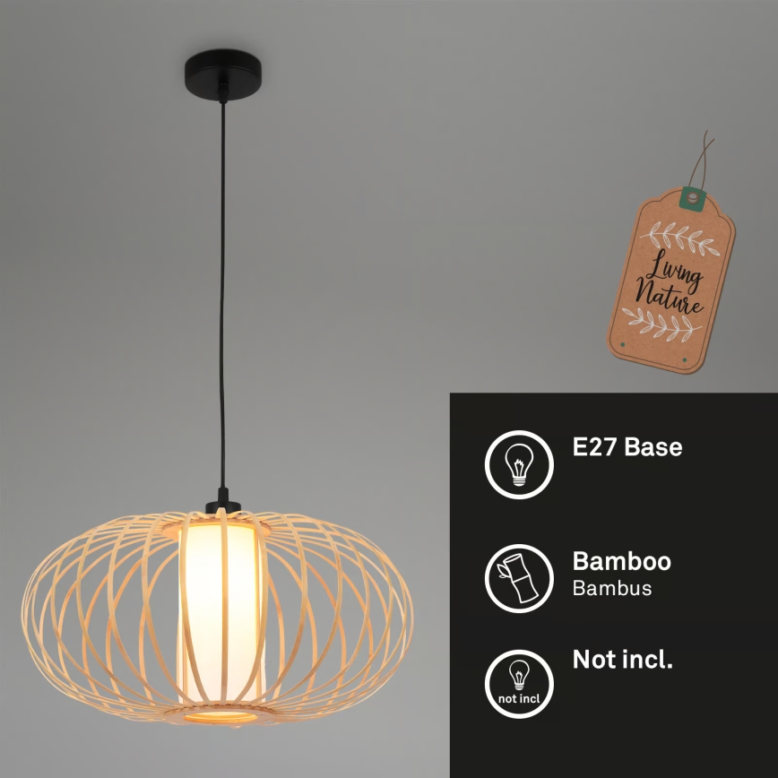Briloner 4759011 - Lustr na lanku 1xE27/10W/230V černá/bambus