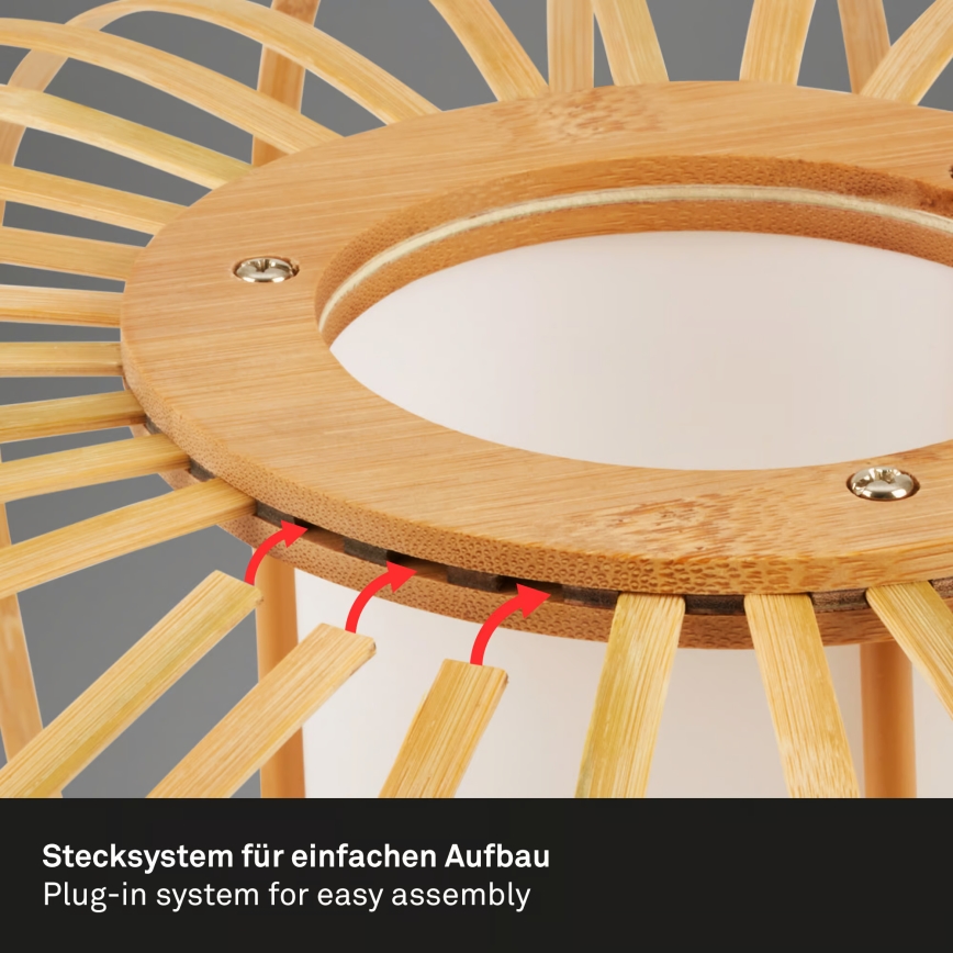 Briloner 4759011 - Lustr na lanku 1xE27/10W/230V černá/bambus