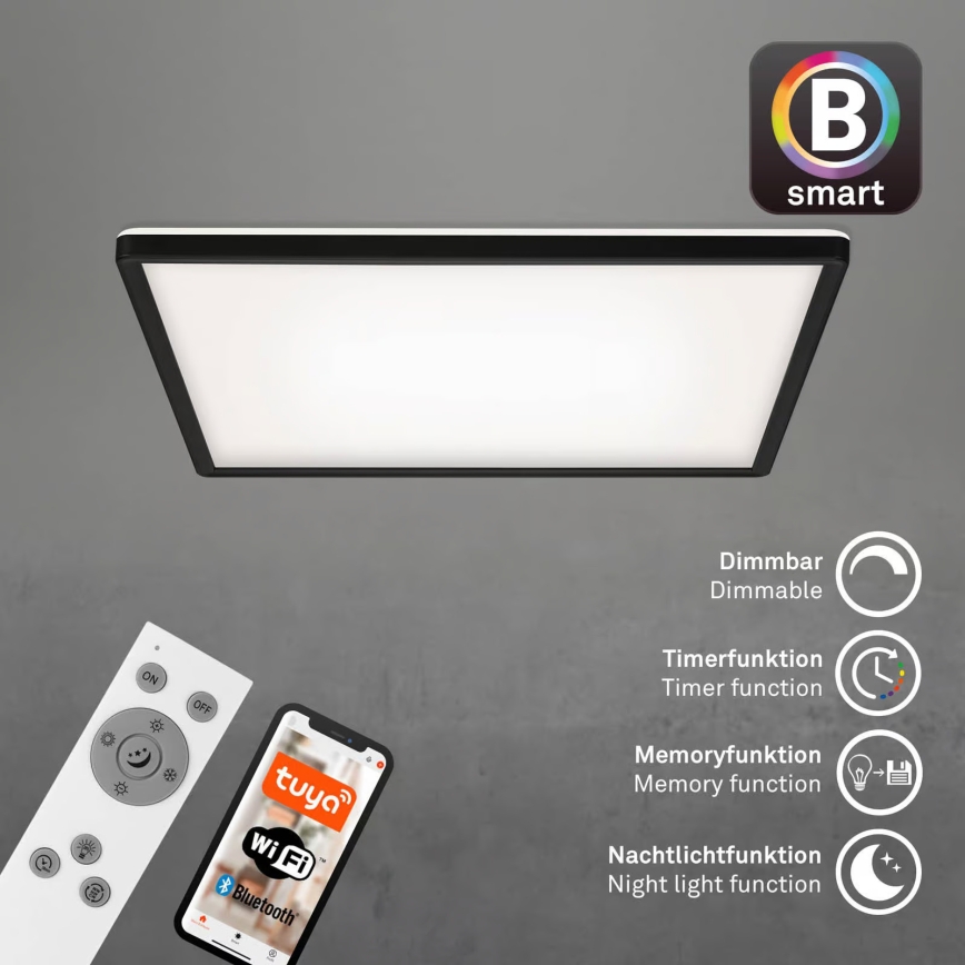 Briloner 7060-015 - LED Stmívatelný přisazený panel SLIM LED/22W/230V 2700-6500K 42x42 cm černá Wi-Fi Tuya + dálkové ovládání