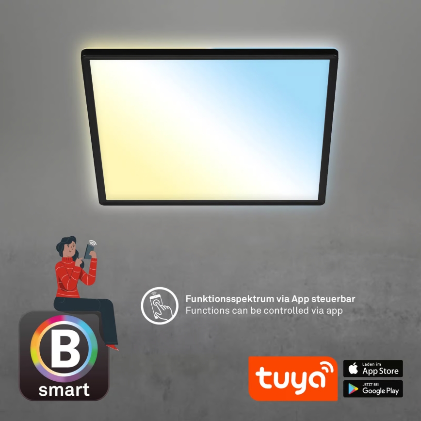 Briloner 7060-015 - LED Stmívatelný přisazený panel SLIM LED/22W/230V 2700-6500K 42x42 cm černá Wi-Fi Tuya + dálkové ovládání