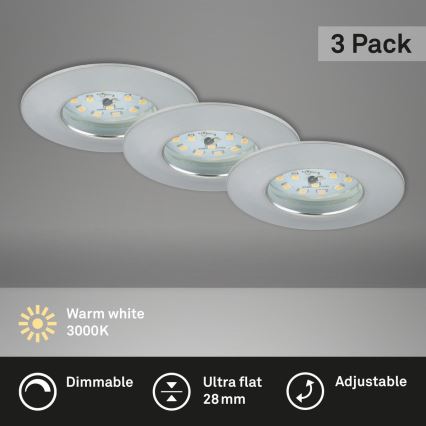 Briloner 7231-039 - SADA 3x LED Stmívatelné koupelnové podhledové svítidlo LED/5,5W/230V IP44 matný chrom