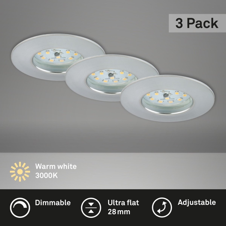 Briloner 7231-039 - SADA 3x LED Stmívatelné koupelnové podhledové svítidlo LED/5,5W/230V IP44 matný chrom