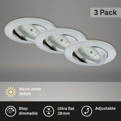 Briloner 7296-039 - SADA 3x LED Stmívatelné koupelnové podhledové svítidlo 1xLED/6,5W/230V 3000K IP23 matný chrom