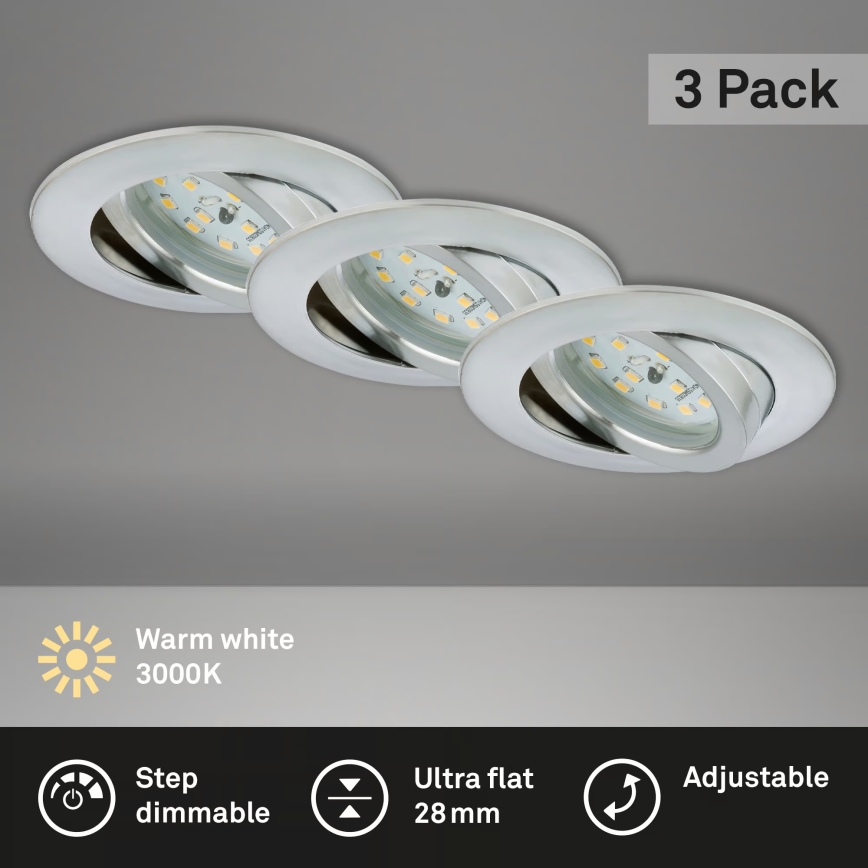 Briloner 7296-039 - SADA 3x LED Stmívatelné koupelnové podhledové svítidlo LED/6,5W/230V 3000K IP23 matný chrom