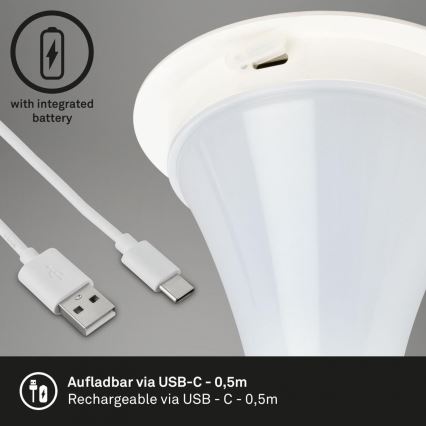 Briloner 7420016 - LED Stmívatelná nabíjecí dotyková venkovní stolní lampa LED/4W/5V IP44 3000K bílá