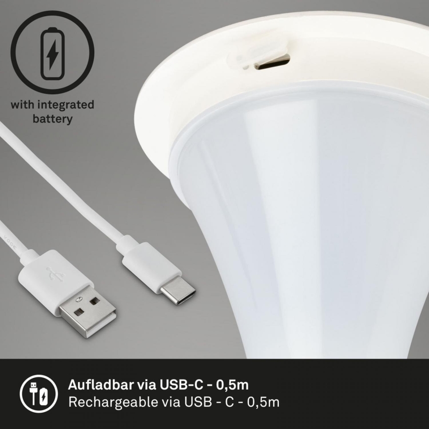 Briloner 7420016 - LED Stmívatelná nabíjecí dotyková venkovní stolní lampa LED/4W/5V IP44 3000K bílá