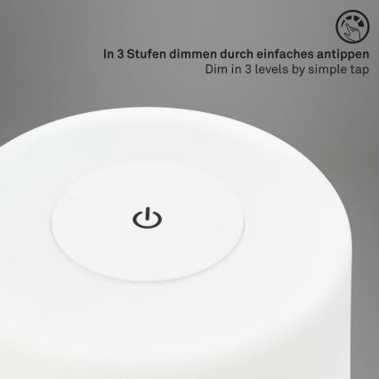Briloner 7420016 - LED Stmívatelná nabíjecí dotyková venkovní stolní lampa LED/4W/5V IP44 3000K bílá