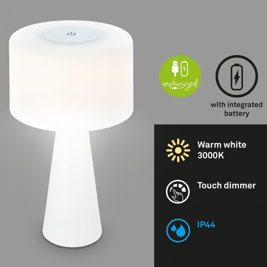 Briloner 7420016 - LED Stmívatelná nabíjecí dotyková venkovní stolní lampa LED/4W/5V IP44 3000K bílá