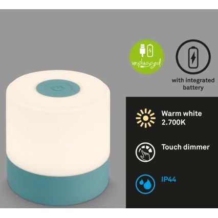 Briloner 7461010 - LED Stmívatelná nabíjecí venkovní stolní lampa LED/2W/5V IP44 modrá