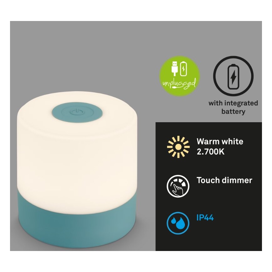 Briloner 7461010 - LED Stmívatelná nabíjecí venkovní stolní lampa LED/2W/5V IP44 modrá