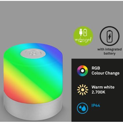 Briloner 7462014 - LED RGB Nabíjecí venkovní stolní lampa LED/1,5W/5V IP44 matný chrom