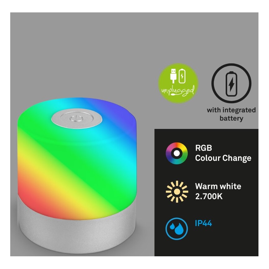 Briloner 7462014 - LED RGB Nabíjecí venkovní stolní lampa LED/1,5W/5V IP44 matný chrom