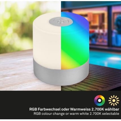 Briloner 7462014 - LED RGB Nabíjecí venkovní stolní lampa LED/1,5W/5V IP44 matný chrom