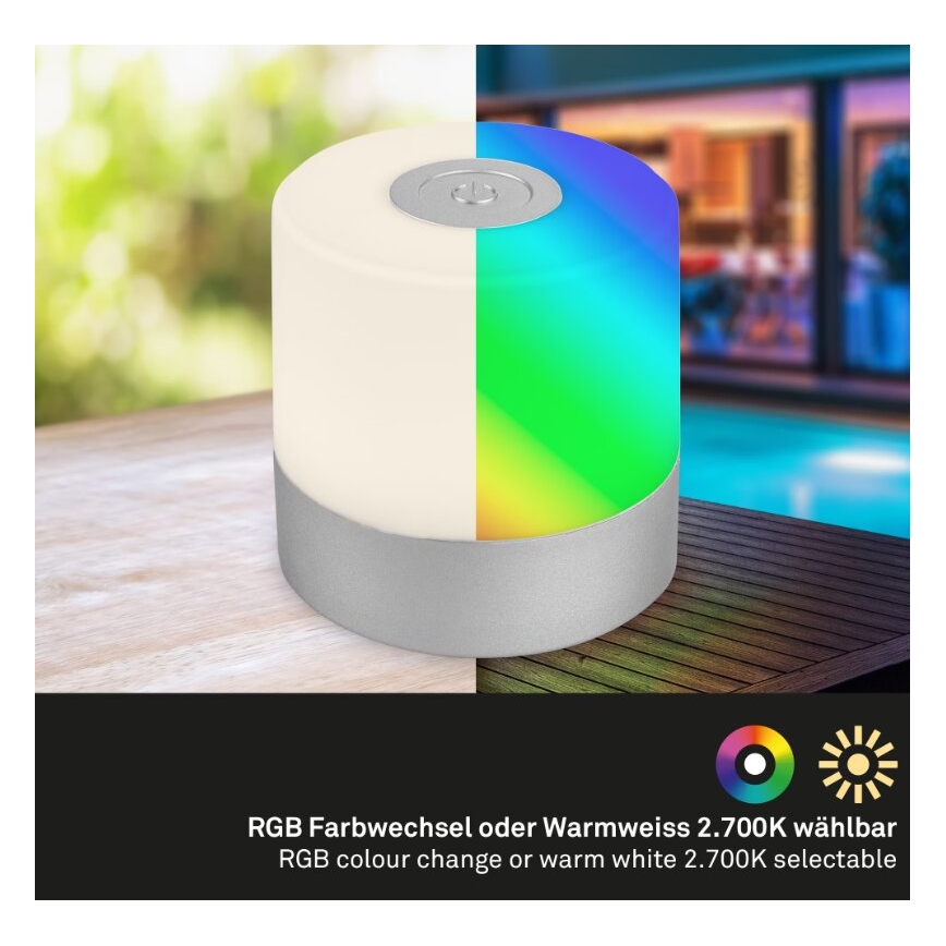 Briloner 7462014 - LED RGB Nabíjecí venkovní stolní lampa LED/1,5W/5V IP44 matný chrom