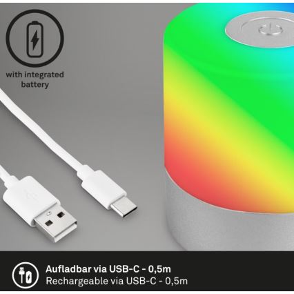 Briloner 7462014 - LED RGB Nabíjecí venkovní stolní lampa LED/1,5W/5V IP44 matný chrom