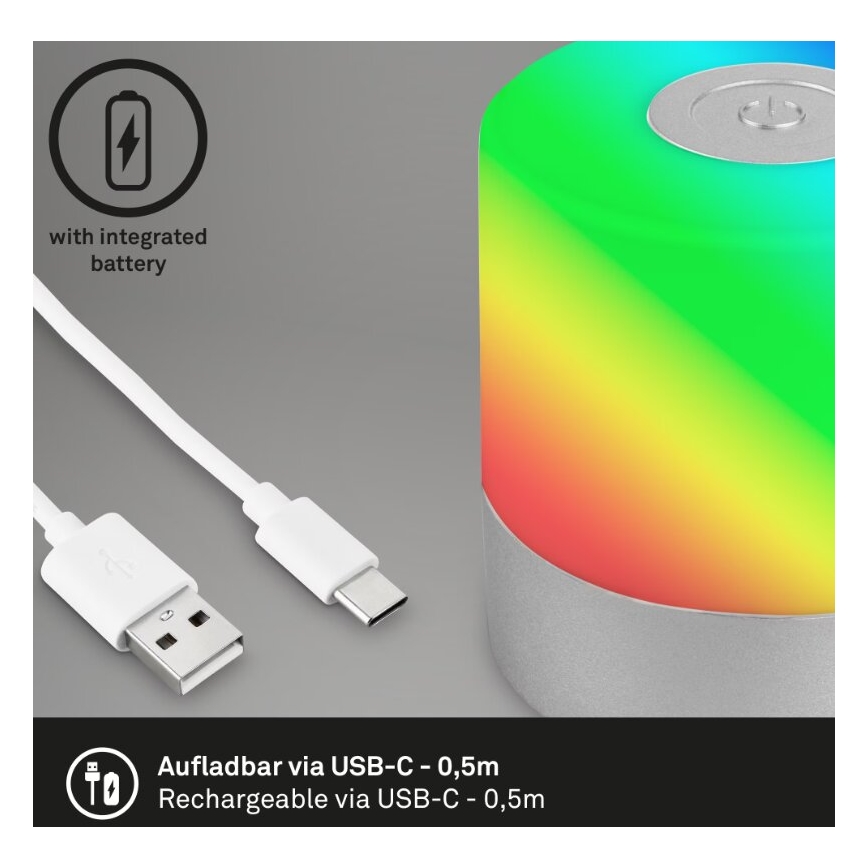 Briloner 7462014 - LED RGB Nabíjecí venkovní stolní lampa LED/1,5W/5V IP44 matný chrom