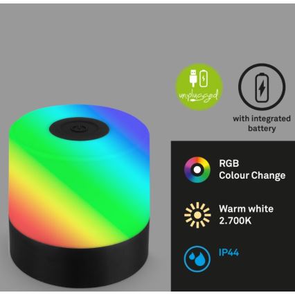 Briloner 7462015 - LED RGB Nabíjecí venkovní stolní lampa LED/1,5W/5V IP44 černá