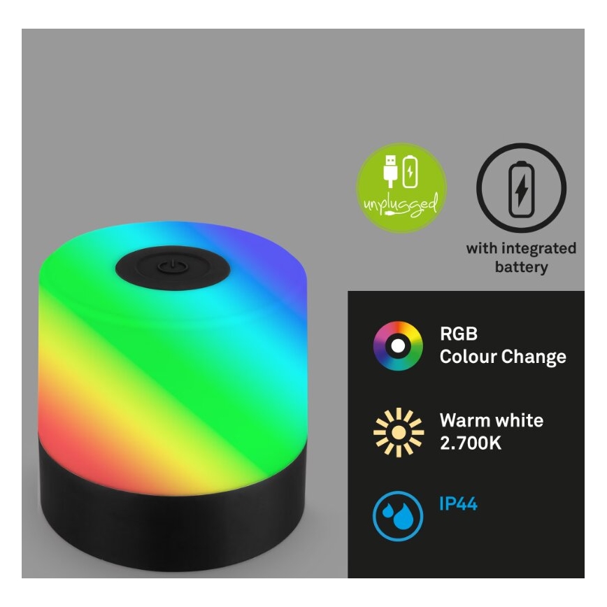 Briloner 7462015 - LED RGB Nabíjecí venkovní stolní lampa LED/1,5W/5V IP44 černá