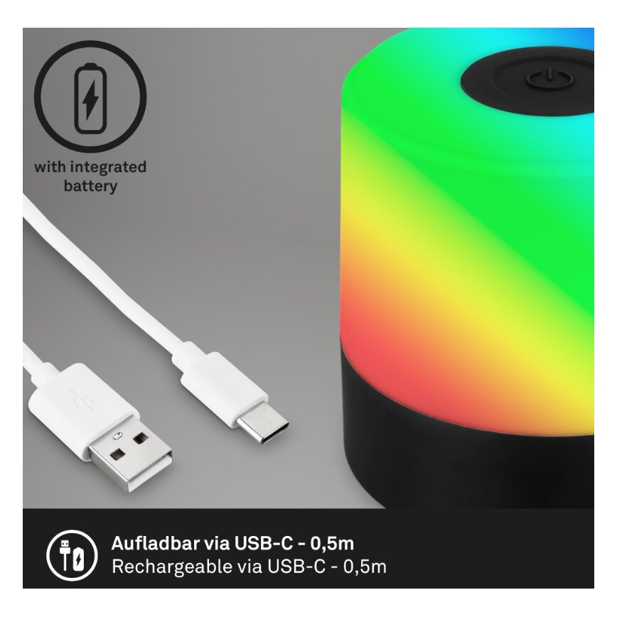Briloner 7462015 - LED RGB Nabíjecí venkovní stolní lampa LED/1,5W/5V IP44 černá