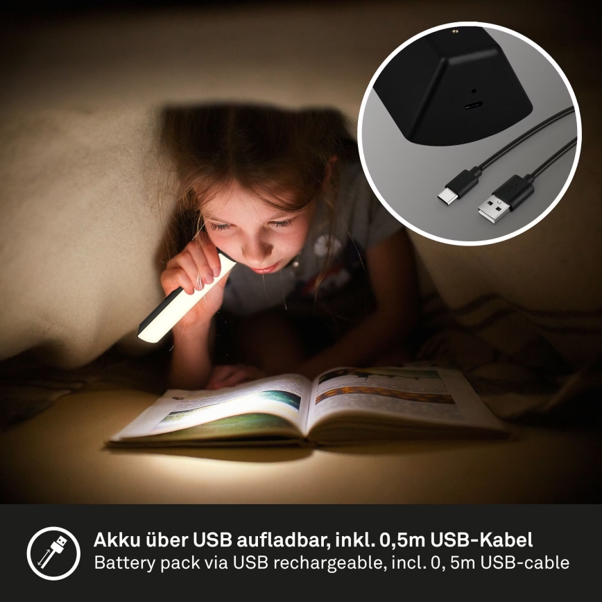 Briloner 7474-015 - LED Stmívatelná dotyková nabíjecí venkovní stolní lampa 2v1 LED/7W/5V 2200 mAh USB 3000K IP44 černá