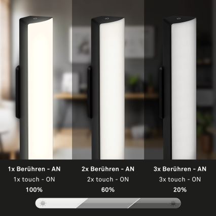 Briloner 7474-015 - LED Stmívatelná dotyková nabíjecí venkovní stolní lampa 2v1 LED/7W/5V 2200 mAh USB 3000K IP44 černá