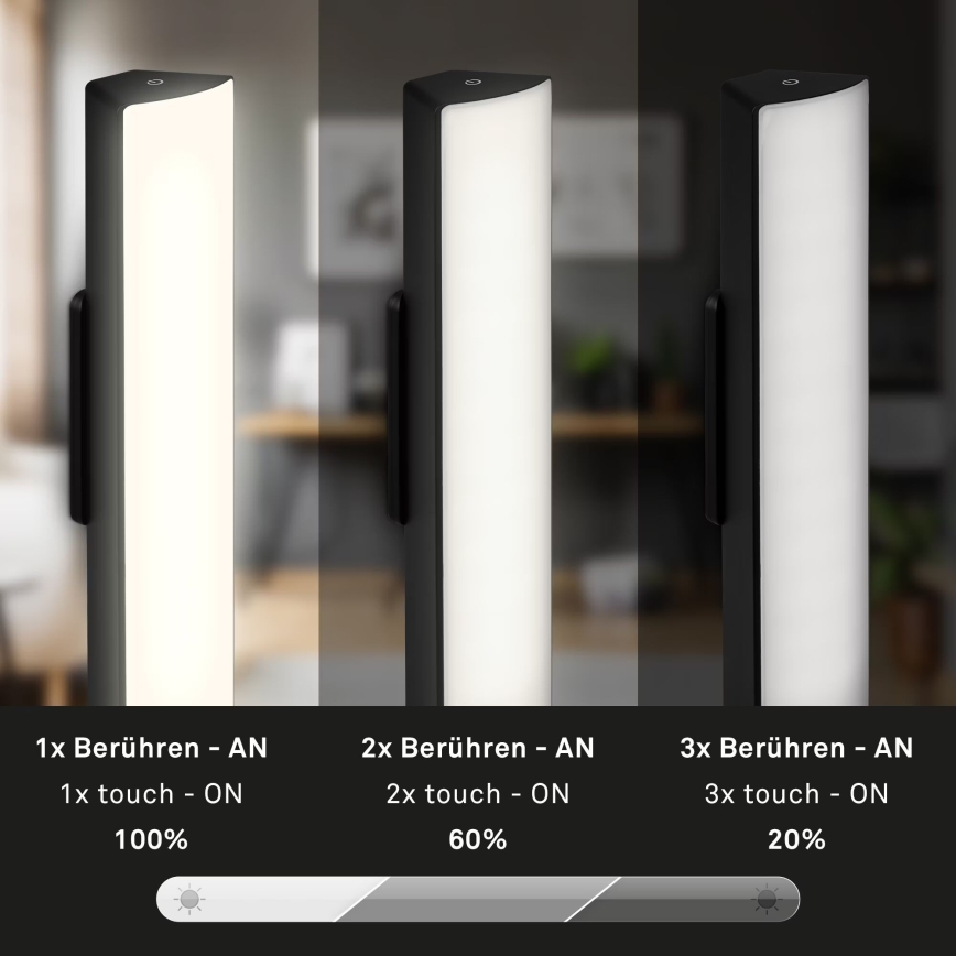 Briloner 7474-015 - LED Stmívatelná dotyková nabíjecí venkovní stolní lampa 2v1 LED/7W/5V 2200 mAh USB 3000K IP44 černá