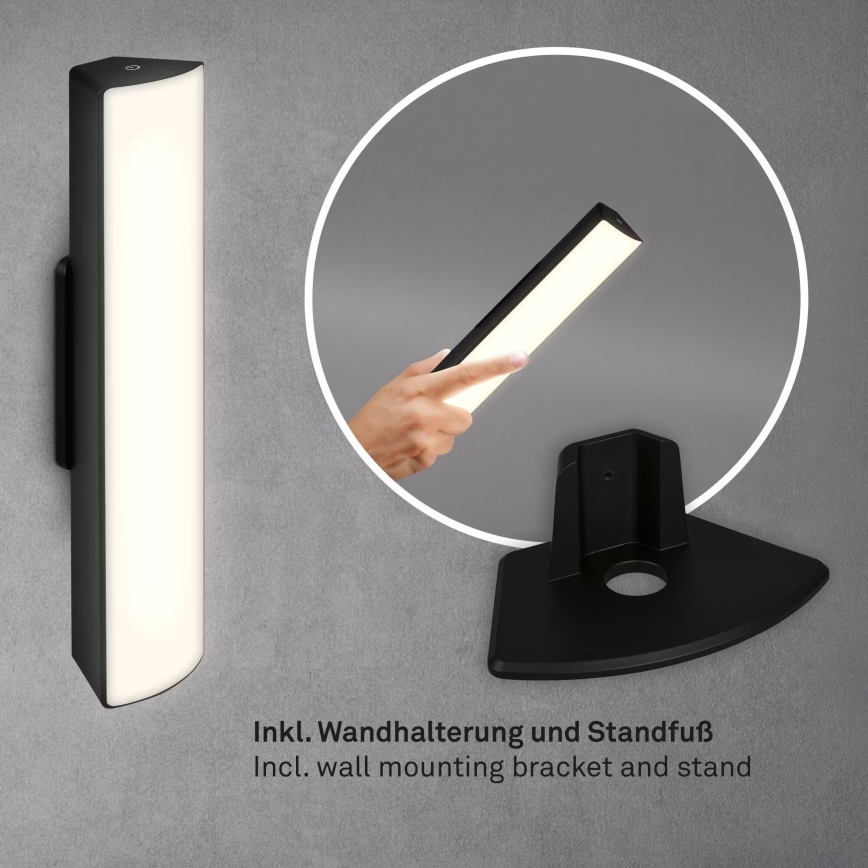 Briloner 7474-015 - LED Stmívatelná dotyková nabíjecí venkovní stolní lampa 2v1 LED/7W/5V 2200 mAh USB 3000K IP44 černá